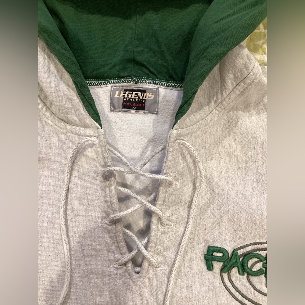 Vintage Green Bay Packers Grey Embroidered Lace Up Hoodie Womens Medium - Picture 10 of 11